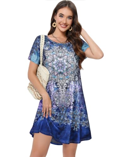 Image of Summer Dresses for Women Casual Tshirt Short Sleeve Floral Sundress Beach Cover Ups with Pockets 2026