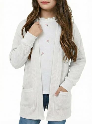 Image of Girls Open Front Cardigan Long Sleeve Casual Fall Winter Loose Knit Sweaters Coat with Pockets