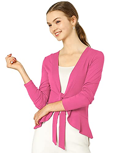 Image of Allegra K Women's Tie Front Cardigan Dressy Casual Cardigan Draped Ruffle Shrugs for Women Dresses