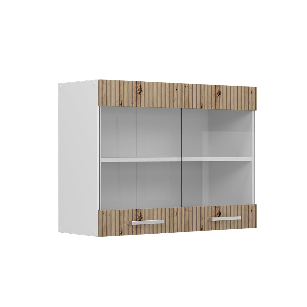 Vicco Glass kitchen cabinet "Raul", Artisan oak/White 80 cm โ image 1