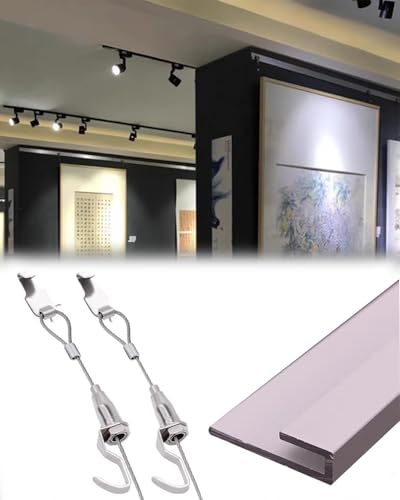 Kit per appendere quadri regolabile – Binario da 0,9 cm per esposizione artistica da parete di musei e chiese – sistema di cavi multipli per foto (106,7 cm/3,36 'binario 199,9 cm/6,5 'cavo)