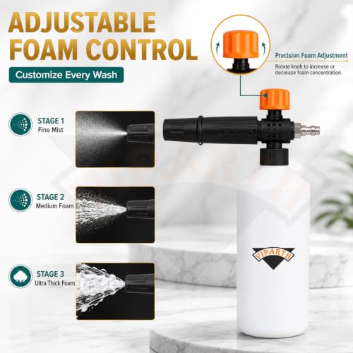 Image of Brass 1 Liter Bottle Professional Adjustable Snow Foam Lance /Cannon With 1 /4 inch Quick Release Connector | For High Pressure Washer | 1 Microfiber Cloth | Orange