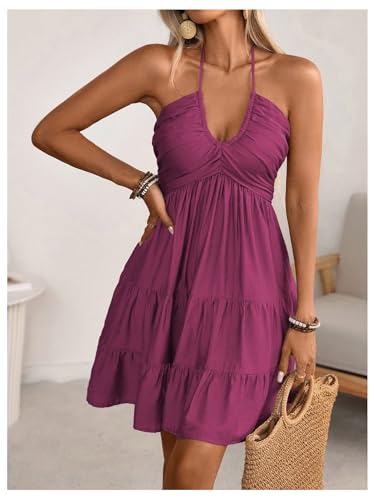 Image of SOLY HUX Women's Summer Mini Dress Halter Backless Flowy Cami Sundress
