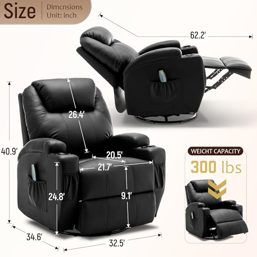 image for Korser Recliner Chair, Rocking Chair with Massage and Heat, 360° Swiv