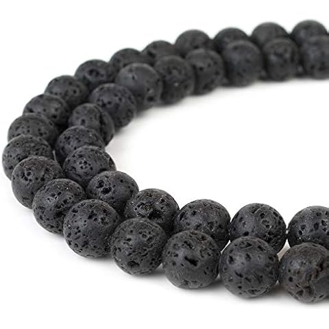 RVG 12mm Natural Black Lava Rock Beads Round Gemstone Volcanic Rock Gemstone Loose Stone Mala 15.5 in Strand for Jewelry Making (Approx 30-32 pcs) Cover