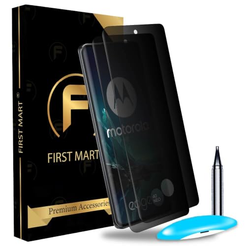 Image of FIRST MART Anti-Spy UV Tempered Glass for Motorola Edge 40 Neo | 9H Curved Display Screen Guard, Fingerprint Compatible | Pack of 2