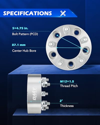 Image of OMT 5x4.75 Wheel Spacers with 87.1mm Center Hub Bore, Set of 4 | 2 Inch Wheel Spacers with M12x1.5 Studs Compatible with Chevy Camaro GMC Jimmy Sonoma Buick Cadillac Oldsmobile Pontiac