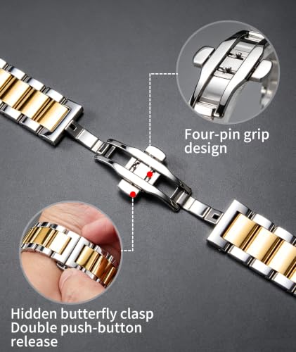 Image of BINLUN Thick Stainless Steel Watch Band Metal Heavy Polished Matte Brushed Finish Watch Strap Replacement for Men Women 16mm /18mm /20mm /21mm /22mm /23mm /24mm /26mm