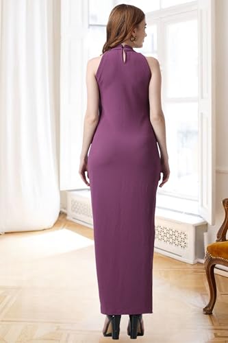 Image of POPWINGS Casual Solid Long Bodycon Dress for Women || Long Halter-Neck Bodycon Dress for Women || Sleeveless Summer Western Dress for Women