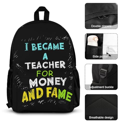 I Became A Teacher For Money And Fame Backpack 3 Set with Lunch Bag Insulated Shoulder Meal Tote Bags Pencil Case Box Casual Daypack3