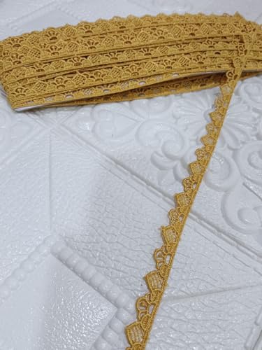 Image of Yellow Floral Embroidered Lace Border for Sewing Craft Decoration Dress Saree Blouse Dupatta Kurti Curtain and DIY Art Work (RM-LACE48-2)