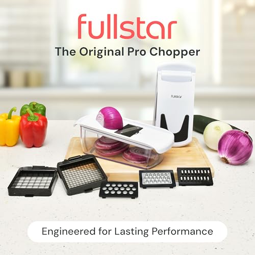 Fullstar Gemüseschneider und Mandoline Gemüsehobel - Julienne- und Würfelschneider für Gurken Zwiebeln Kartoffeln Früchte - Reibe für Gemüse Käse - Küchenzubehör Küchengeräte (6-in-1 PRO Weiß) 2