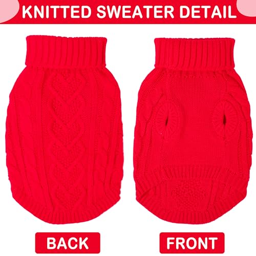 Image of Dog Christmas Sweaters Small Dog Clothes for Winter Solid Knitted Doggy Sweater Warm Dachshund Clothes Doggy Pullover Xmas Outfit with Heart-Shape Design(Red, Medium)