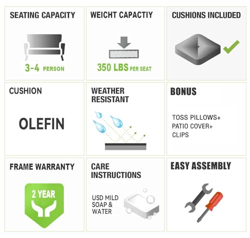 SUSIE'S GARDEN Patio Furniture Set 4 Piece Wicker Outdoor Furniture Sectional 6 Inch Thick Cushion Outdoor Couch Deep Seating w/Coffee Table,Pillows for Porch, Balcony, Brown & Beige - Image 5