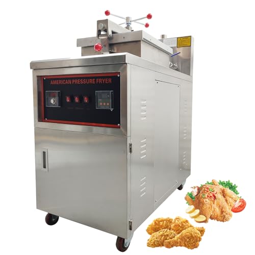 LGXEnzhuo 45L Commercial High Pressure Deep Fryer, Natural Gas Fried Chicken Stove - Digital Temperature Control, Triple Safety Valves, 0-99min Timer, for Restaurants
