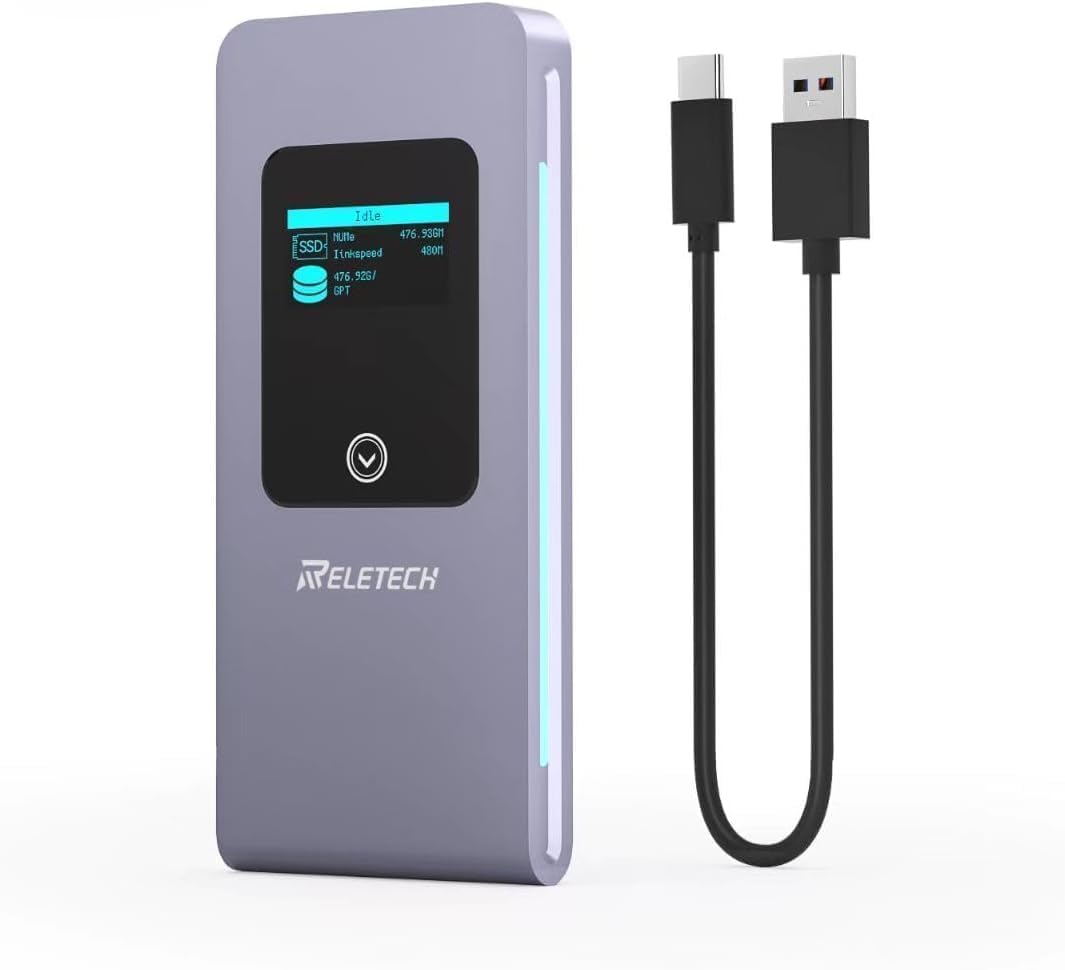 M.2 SSD Enclosure Portable USB3.2 Type-C 10Gps Hard Drive case, Supports NVMe/SATA Two protocols, Suitable for MacBook Enclosure Gen 2 (10 Gbps) to NVMe PCI-E M.2 SSD Case (Silver)