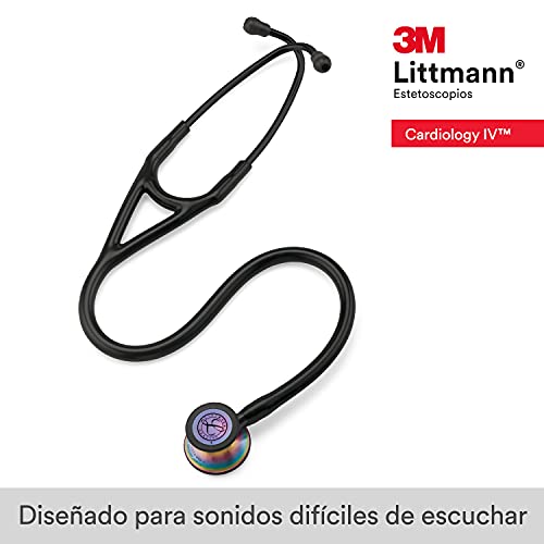 3M Littmann Cardiology IV Diagnostic Stethoscope, 6165, More Than 2X as Loud, Weighs Less, Stainless Steel Rainbow-Finish Chestpiece, 27" Black Tube, Stem, and Headset