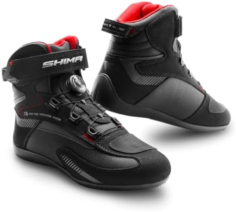 SHIMA EXO Motorrad Schuhe Herren Leder ATOP Verschluss Motorradstiefel Protektoren Sneaker rutschfeste Sohle Knöchelstütze Seitlicher Bikerboots (Schwarz, 44)