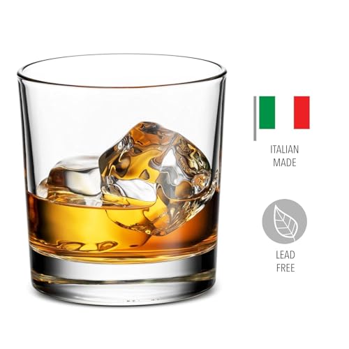 Image of Florion Fashioned Italian Whiskey Glass - Heavy Base Rocks Barware Glasses for Scotch, Mixed Drinks, Wine, Bourbon, Juice, Water and Cocktail Drinks (Pack of 4)