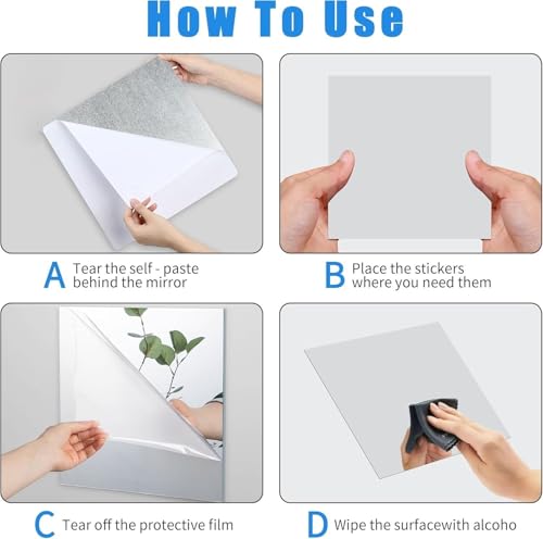 Image of 4pc Pack A4 Size Self Adhesive Acrylic Silver Mirror Finish Decorative Flexible Sheets Wall Stickers 30 x 21 cms