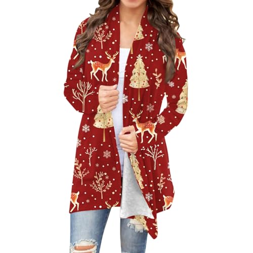 Christmas Cardigan for Women Casual Long Sleeve Shirts Ugly Funny Xmas Tree Print Graphic Tops Holiday Outfits