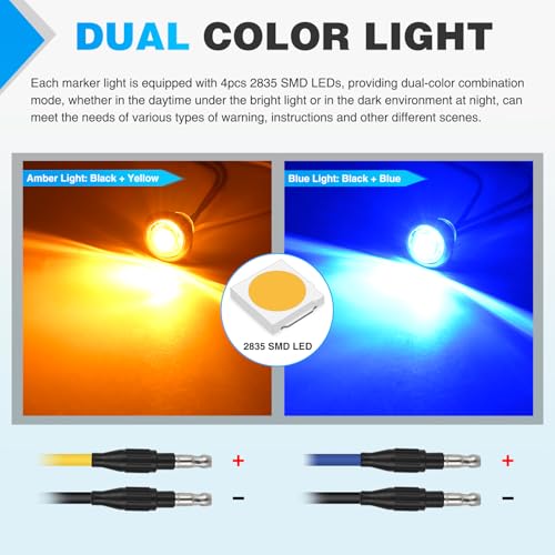 Image of Nilight 3 /4 Inch Dual Color Marker Light Amber Turn Blue Clearance Lights