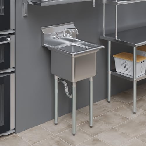 Image of Stainless Steel Prep & Utility Sink | 304 Stainless Steel | Restaurant, Kitchen, Laundry, Garage (Bowl Size: 18 inch x 18 inch + Faucet)