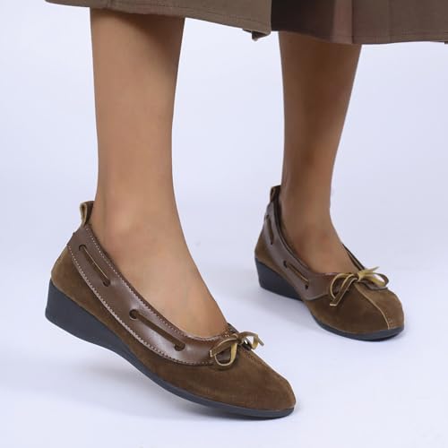 Women's Casual Wedge Heel Shoes Closed Toe Leather Upper Color Block Design Comfortable Everyday Wear Versatile3