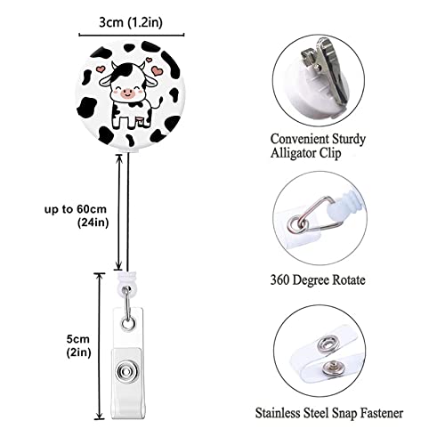 Badge Reel Retractable Cute Id Card Badge Holder With Sturdy Alligator Clip Name Nurse Decorative Badge Reel Clip On Card Holders (3 Pack Cow Print & Leopard) #TOP1