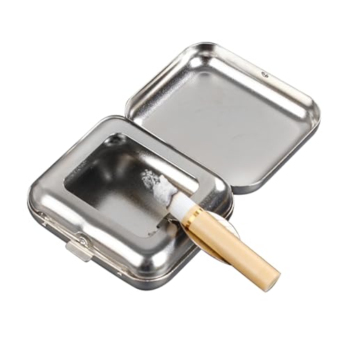 Portable Mini Metal Ashtray with Lid, pocket ashtray,Odourless Cigarette Ash Container for Travel, Camping, Outdoor, Car, Garden & Bar Use