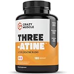 Crazy Muscle Creatine Monohydrate Capsules – Easy to Swallow – High Absorption – Keto Friendly Three-Atine Blend for Muscle Endurance Growth and Repair – 5g of Creatine per Serving – 1 Month Supply