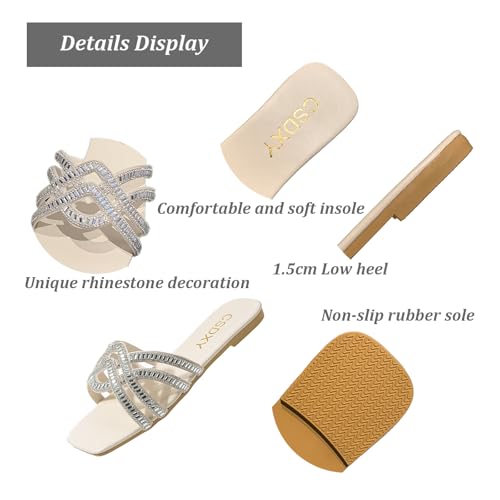 Sparkle Rhinestone Strappy Flat Slipper for Women Square Open Toe Slip on Flat Sandals Soft Sole Fashion Casual Dressy Slides Sandals for Outdoor Beach Vacation3