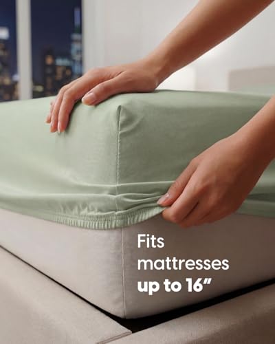 Image of Sleepy Town Split King Size Bed Sheets - 4 Piece - NO Flat Sheet Included - Split King Sheet Set - Soft, Comfy & Cooling - Easy Care - Wrinkle Free - Brushed Microfiber Bed Sheets (Light Sage Green)