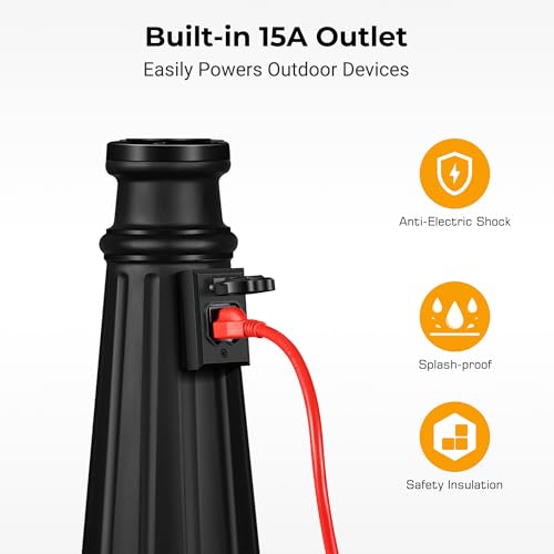 Image of Dusk to Dawn Outdoor Lamp Post Light with Outlet, Black 3-Head | Photocell Sensor, Extra Waterproof Outlet, Hardwired 120V AC, 100% Aluminum Street Light, For Patio, Yard, Walkway, Garage