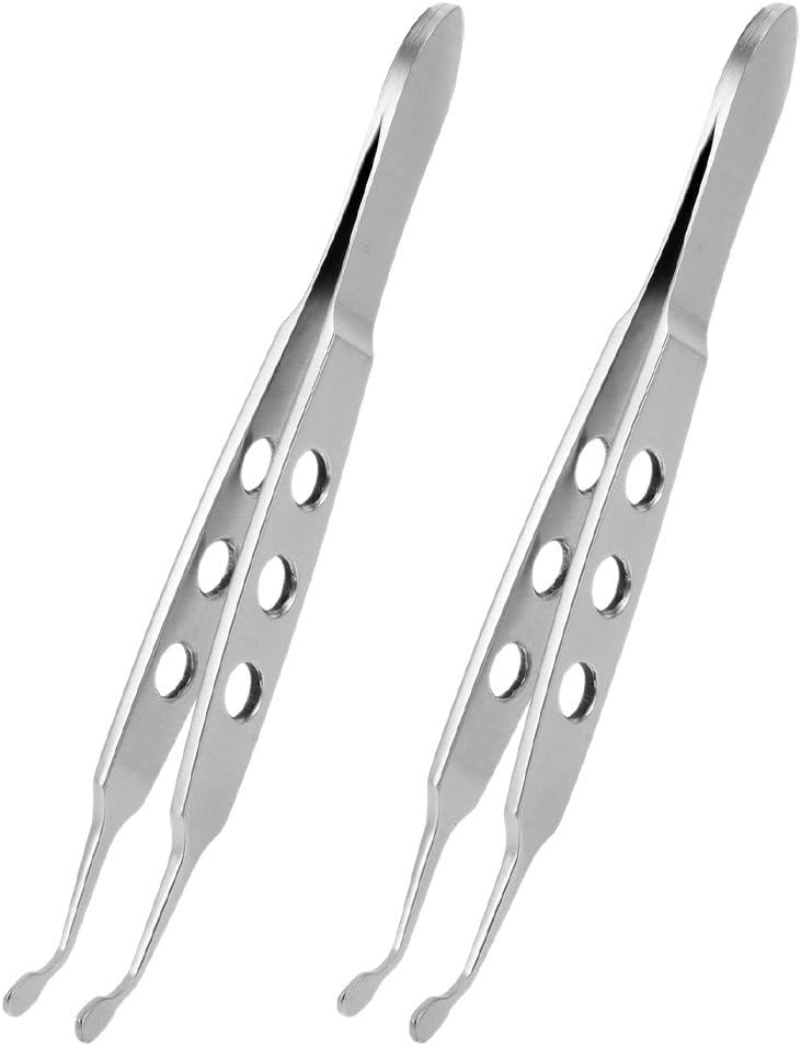 FOMIYES 2Pcs Stainless Steel Eyelid Tweezers Eye Care Tool for Meibomian Gland Expressor and Eyelid Blockage Removal Portable Eye Treatment Tweezers