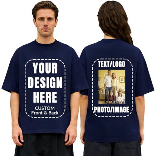 CARPESUN Personalized T Shirts for Men Women, Custom Shirts with Front & Back Photo Prints, Funny Shirt for Mother's Day Navy Blue
