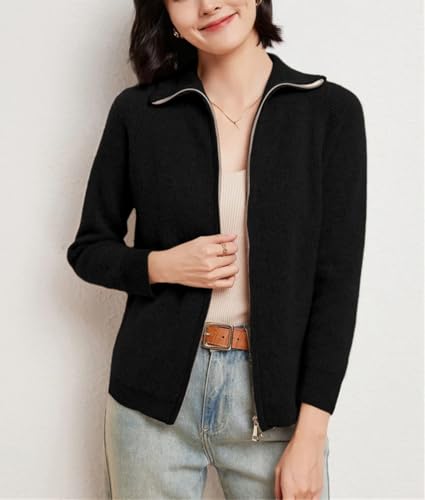 Double Zipper Cardigan Women Merino Wool Sweater Autumn Winter Long Sleeve Casual Cashmere Knitwear Tops4