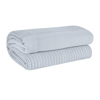 EHC Lightweight Hand Woven Adult Cellular Cotton Blanket,Double 230 x 230cm, Light Grey
