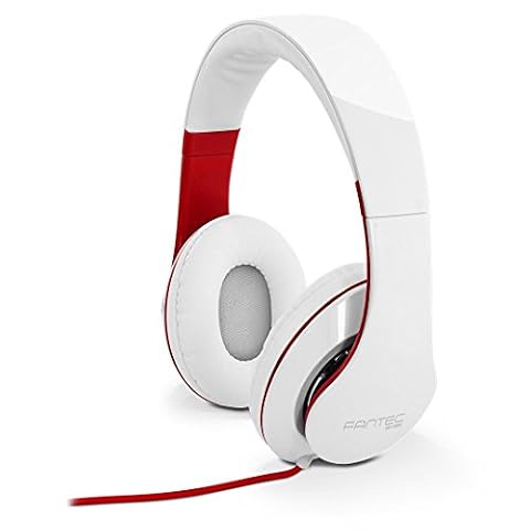 FANTEC SHP-250AJ Stereo HiFi słuchawki (z pałąkiem, na słuchawkach, wtyczka jack 3,5 mm, mocne basy, duże i miękkie nauszniki) biały/czerwony