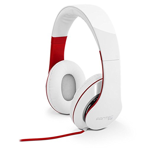 FANTEC SHP-250AJ Stereo HiFi Kopfhörer (mit Bügel, on Ear, 3,5 mm Klinkestecker, bassstark, große und weiche Ohrpolster) weiss/rot, 175 x 75 x 195 mm (B x T x H)