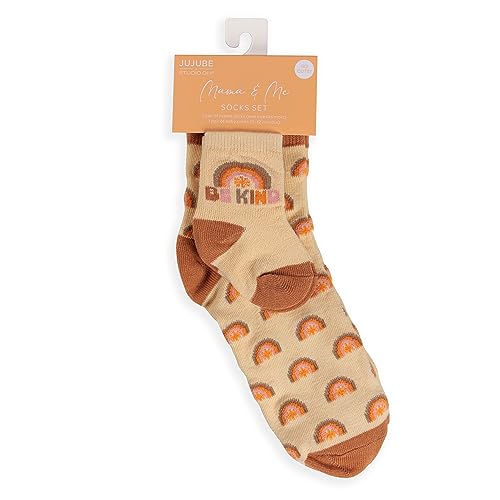 JuJuBe x Studio Oh! Baby Essentials Mama & Me Matching Socks - Mom & Baby Boy/Girl Set, Ankle Socks for Infants 3-12 Months and Adult - Be Kind Rainbows3