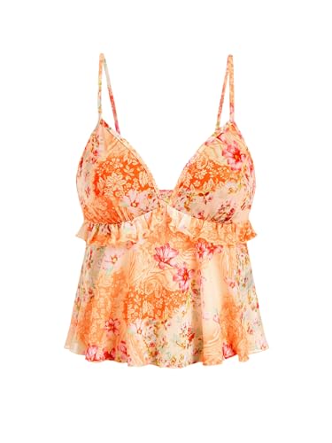 Milumia Women's Summer Floral Mesh Cami Crop Top V Neck...