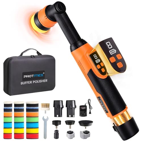Protmex Mini Buffer Polisher - 12V RO/DA Car Polisher with 8 Variable Speeds - 1.2/1.6/2 Inch Orbital Polisher Machine with 22 Pads - Cordless Mini Polisher for Car Detailing Polishing Waxing, Long
