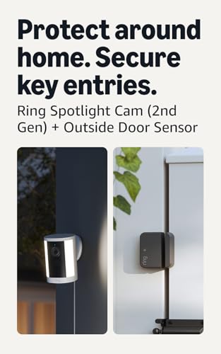 Image of Ring Spotlight Cam, Plug-In (newest model), White with Outside Door Sensor (newest model)