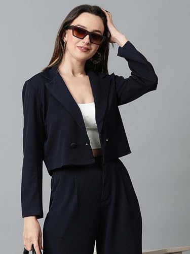 Image of KOTTY Women's Solid Single Breasted Casual Blazer Navy Blue
