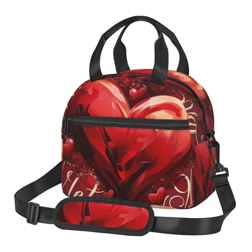 断熱ランチバッグ バレンタインデープリント付き 男女兼用 再利用可能 保温クーラー ランチトートバッグ 仕事 ピクニック 旅行 ビーチ 釣り