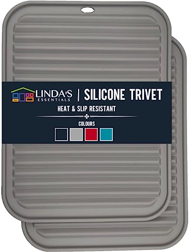 Silicone Trivets for Hot Dishes, Pots, Pans (2 Pack) - Heat-Resistant Pot Holders for Kitchen Countertop Mats - Silicone Trivet Mat (9 x 12 Inch) - Multipurpose Counter Pads (Grey)