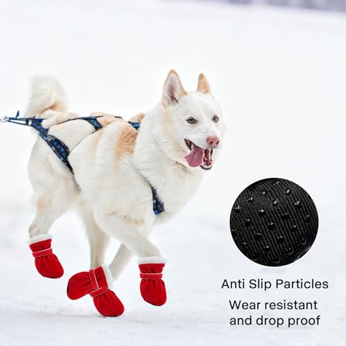 CHONGQILAO Hundeschuhe Pfotenschutz Outdoor, 4 Stücke Hundeschuhe Winter Pfotenschutz Hund Schneestiefel Hunde Schuhe rutschfeste Warme, Winter Schnee Hundestiefel für Große Mittlere Kleine Hunde