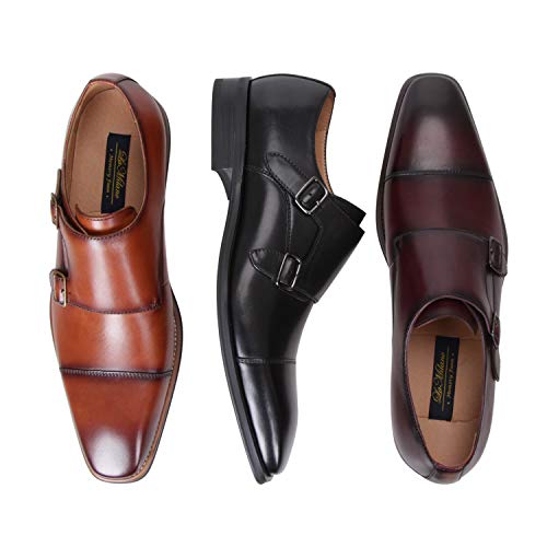 Mens Double Monk Strap Slip on Loafer Cap Toe Leather Oxford Formal Business Casual Comfortable Dress Shoes for Men2