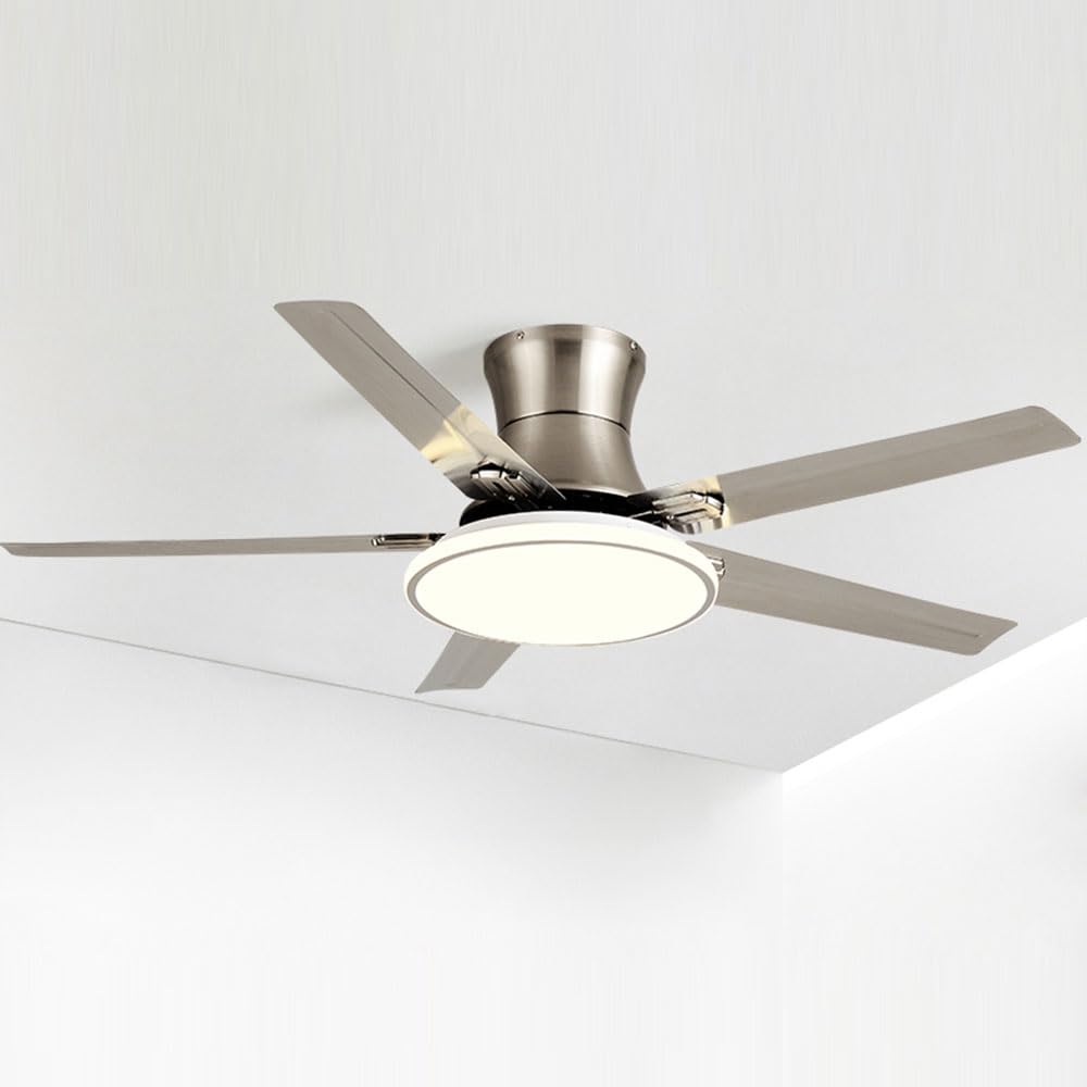 SXDMOUBK Nordic Metal Fan Light Remote 3 Speed Timing Ceiling Fan With LED Light Silent Indoor Ceiling Fan Light With 35CM Lampshade Flush Mount For Bedroom Living Room Restaurant